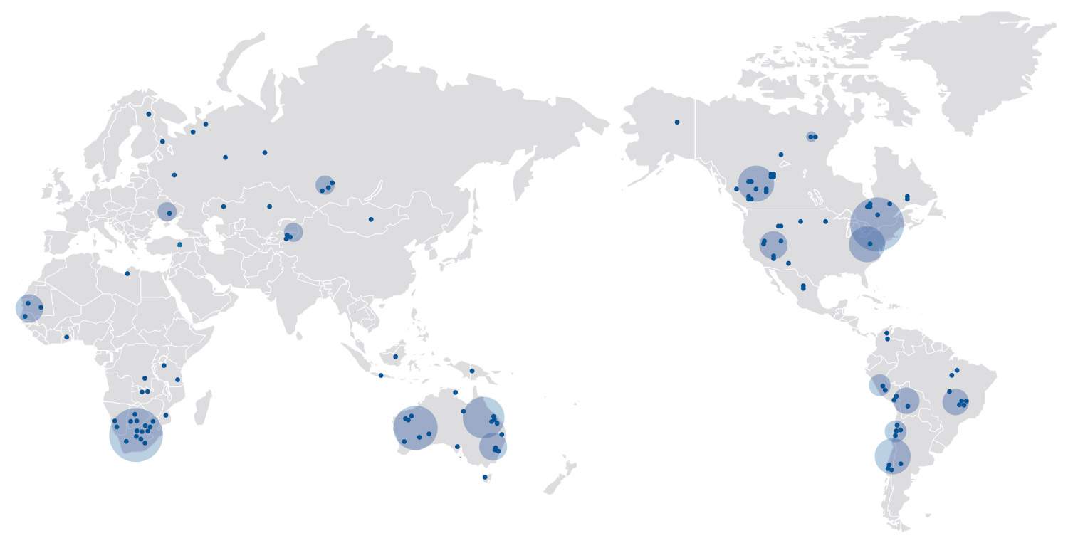 Bradken Global Undercarriage Installations Map
