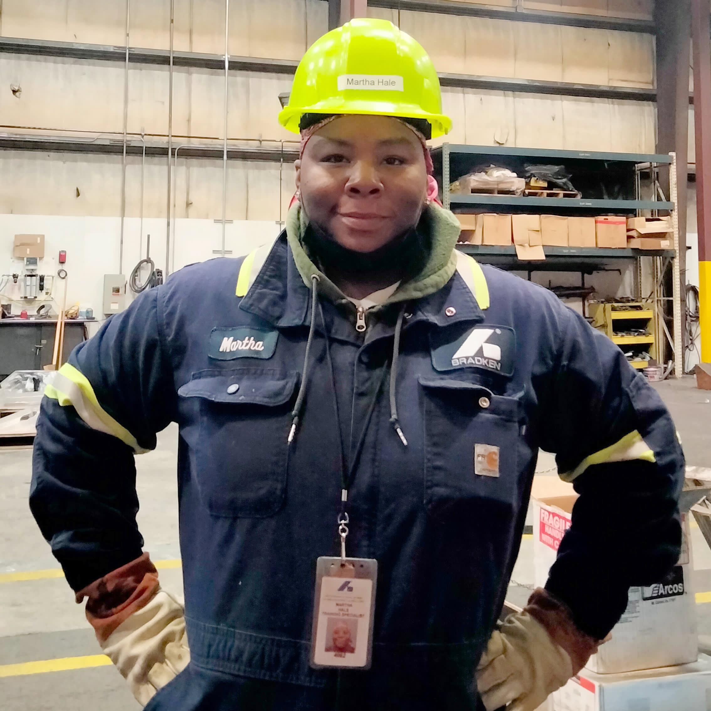 Martha Hale Training Specialist from Tacoma, USA pictured with a trainee welder